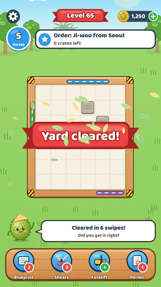 Sân trống với băng rôn "Yard cleared!"